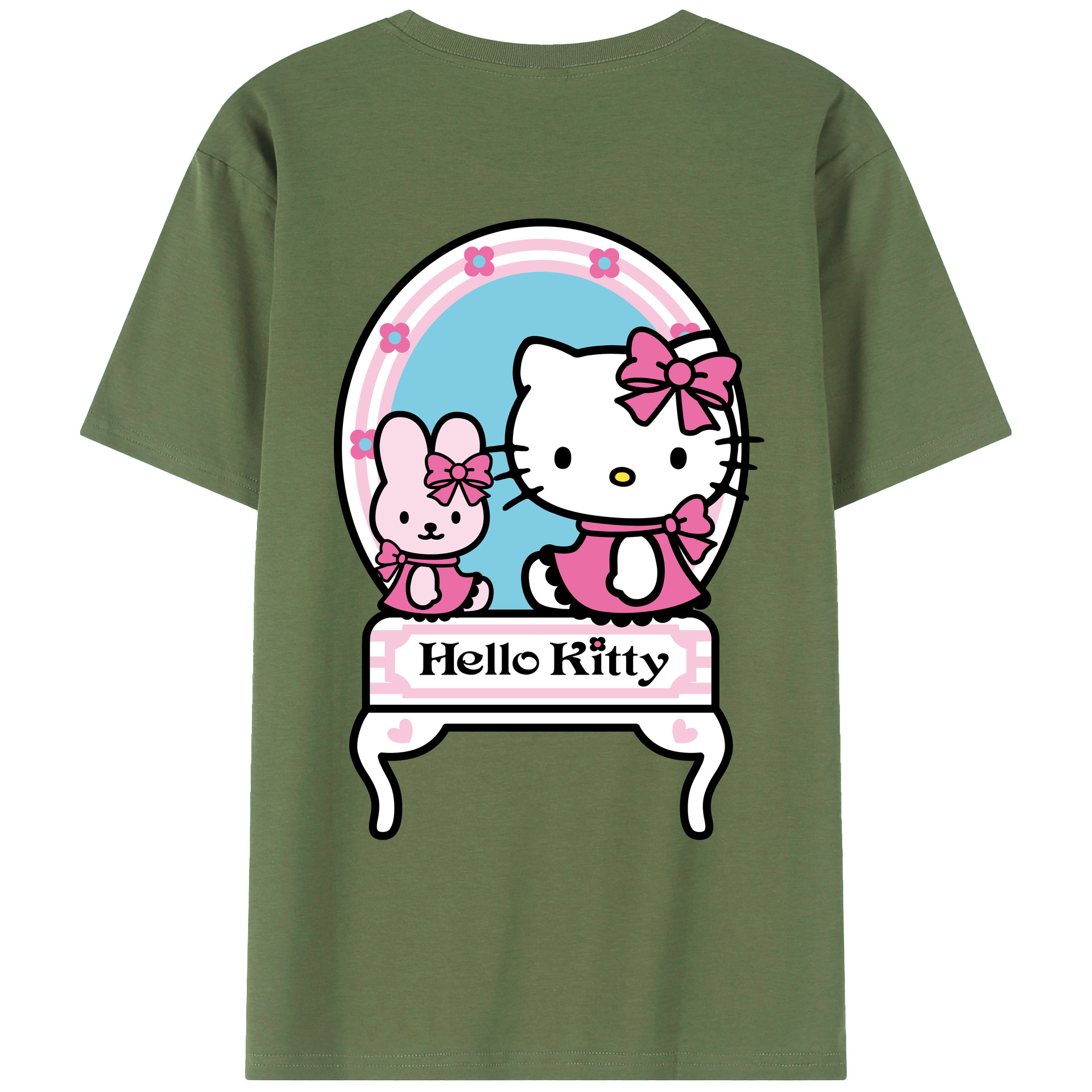 （画像用） Hello Kitty ハローキティ 綿100％ メンズ半袖Tシャツ（バックプリント） 通気性